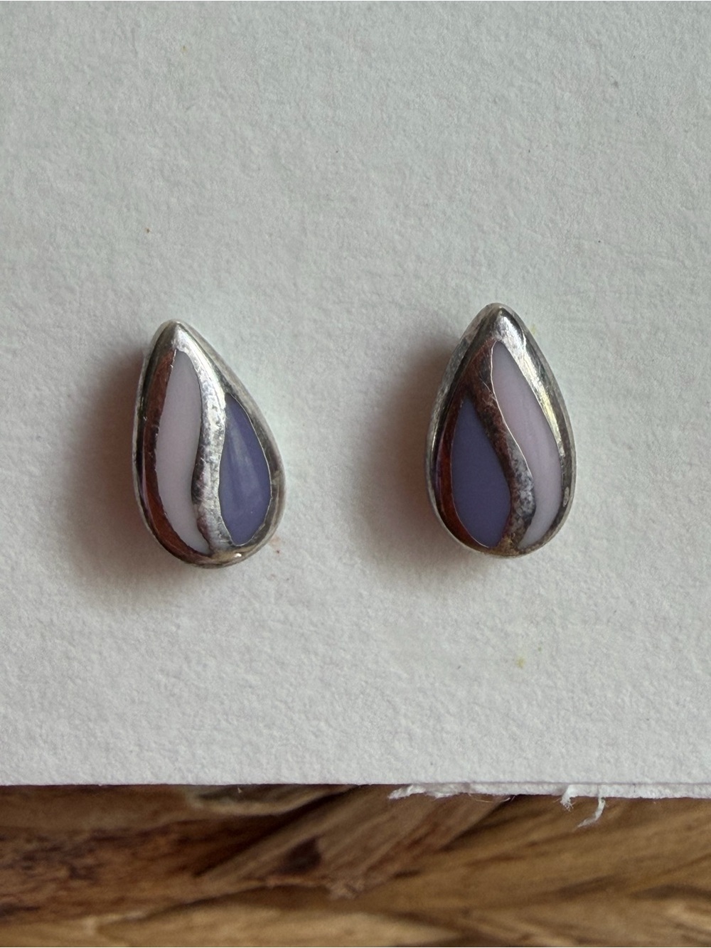 Sterling silver 925 Teardrop Lavender & White Inlay Earrings